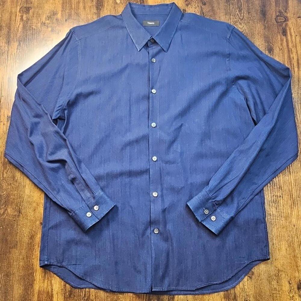Theory‎ Shirt Mens Blue Chambray Button Down Long Sleeve Denim Size Extra Large